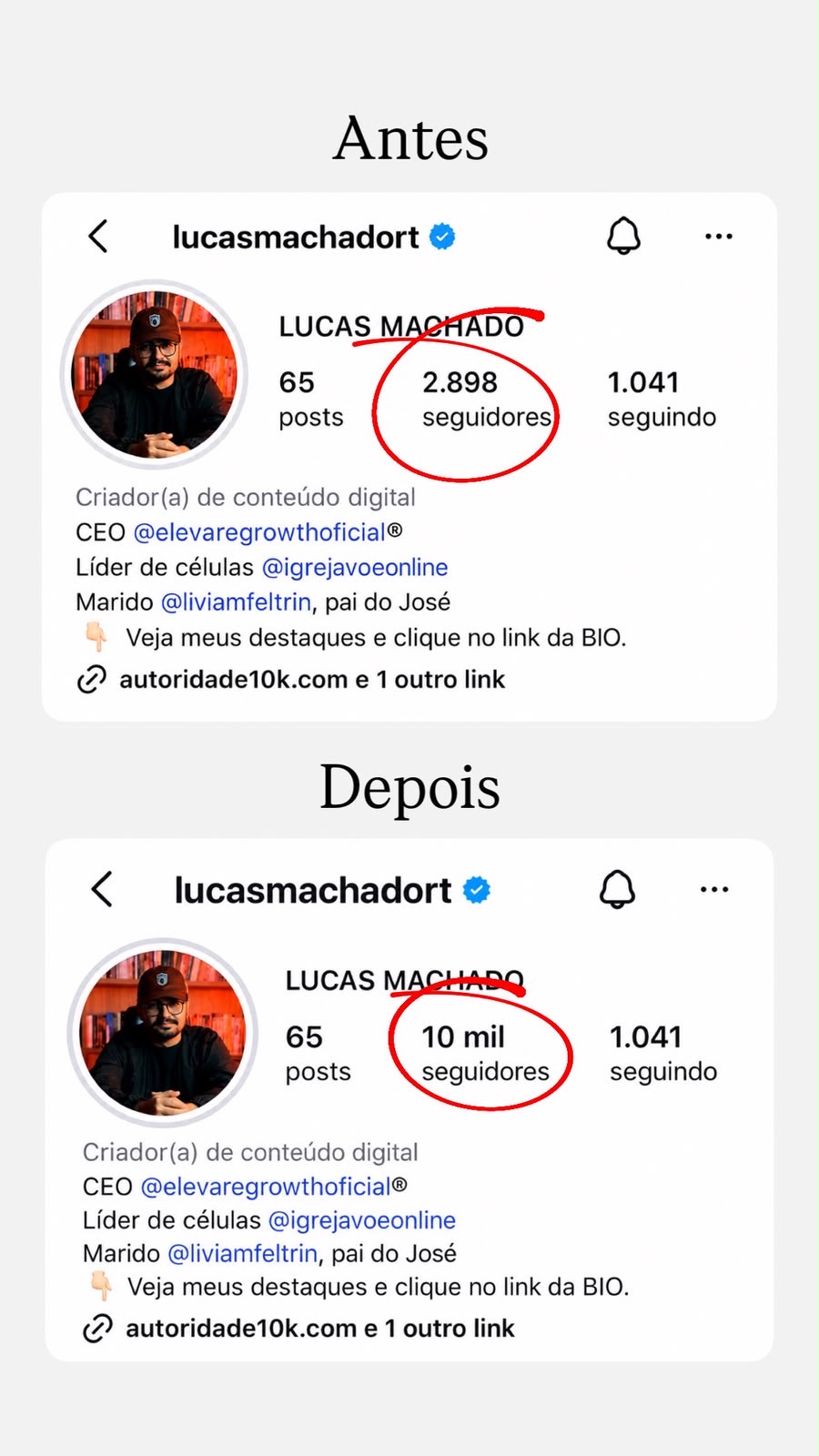 Print de crescimento de seguidores do perfil de Lucas Machado