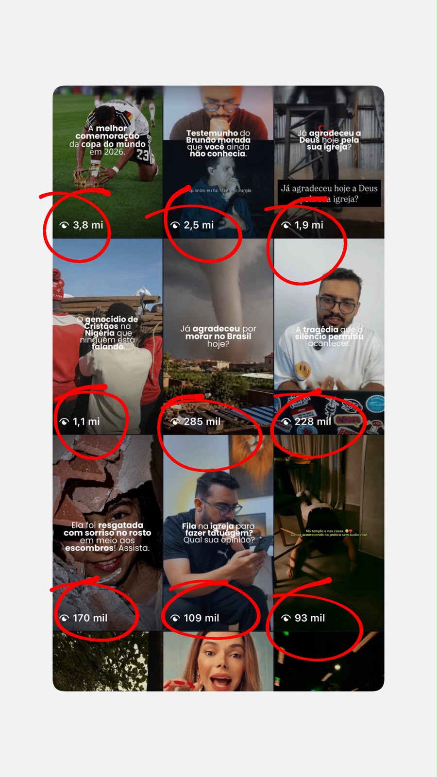 Print de visualizações em conteúdos do perfil pessoal